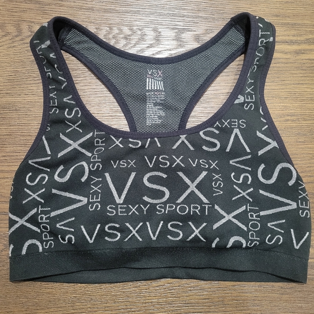 VSX Black and Gray Logo Sports Bra Size M